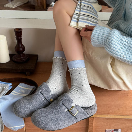 4双装！2025秋款女袜蓝色系海盐女孩韩系中筒袜  61%精梳棉 袜头无骨不硌脚 商品图6