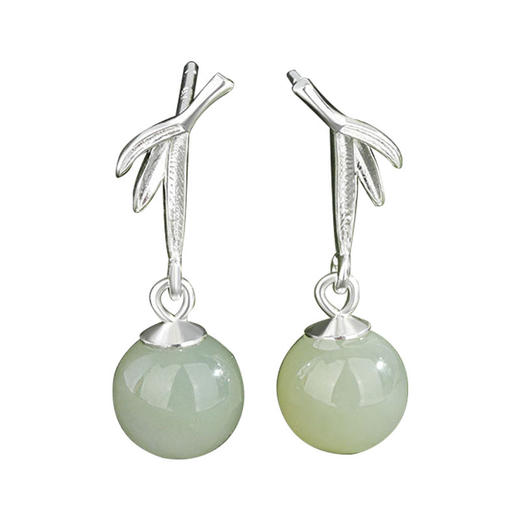 丁摩 s925纯银竹叶和田玉耳坠女古风长款竹子复古宫廷耳饰轻奢5ZF-913 商品图4