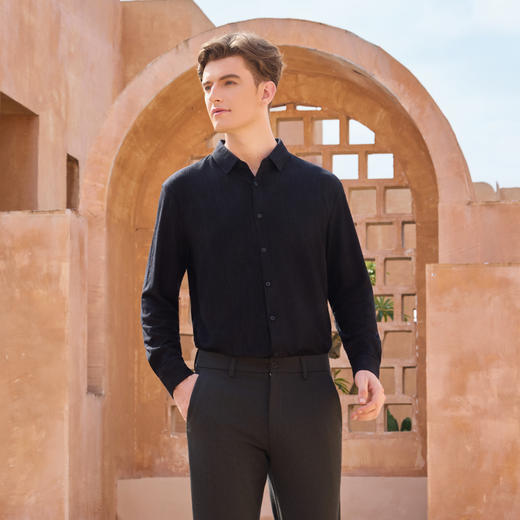 半身缘男装 春季含绵羊毛长袖衬衫261312M01010005 商品图4