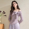 西遇韩系不规则系带蝴蝶结长袖针织T恤女秋季修身显瘦上衣V3051284 商品缩略图0