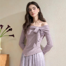 西遇韩系不规则系带蝴蝶结长袖针织T恤女秋季修身显瘦上衣V3051284