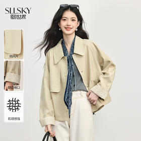 【09/03新品】熙世界高级感短款风衣外套2025秋季新款休闲工装风翻领夹克上衣