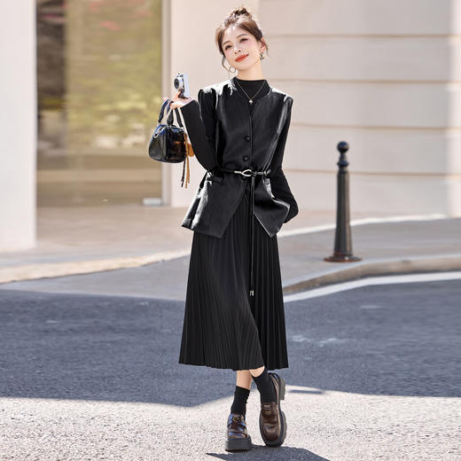 HR YF2618韩系气质百褶裙套装优雅大气连衣裙 商品图3