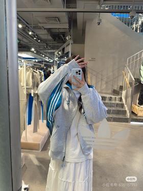 adidas originals x Ordinary People 联名款 FW24 拼色解构设计曲线门襟开衫全拉链连帽长袖外套卫衣男女款