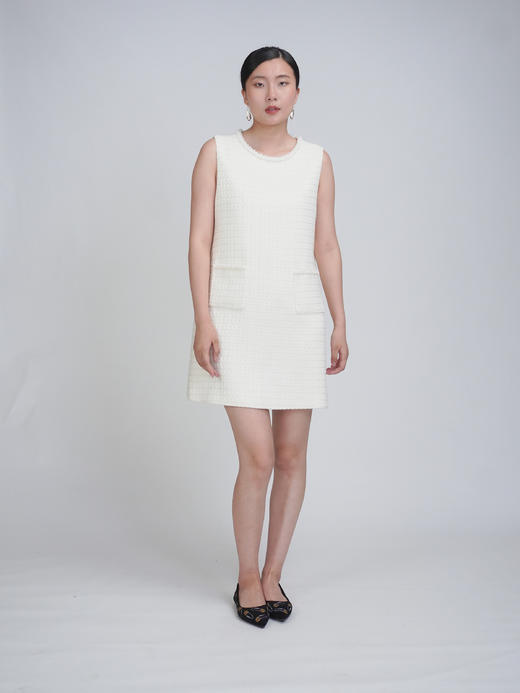 sz3s53_凝脂色_连衣裙_春秋_圆领无袖小香风粗花呢直筒 A 字短款_高级女装_BERNIEELEN 伯妮斯茵 商品图0