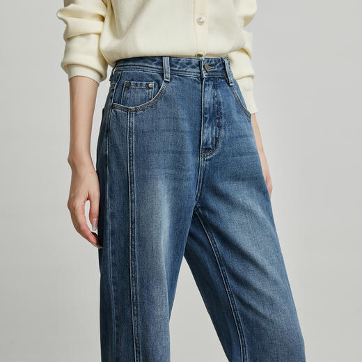 【09/03新品】熙世界复古微喇牛仔裤女2025春秋高腰弹力修身阔腿马蹄裤喇叭长裤 商品图4