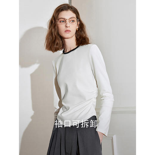 初语长袖t恤女收腰拼接格纹假两件chic洋气上衣 商品图2