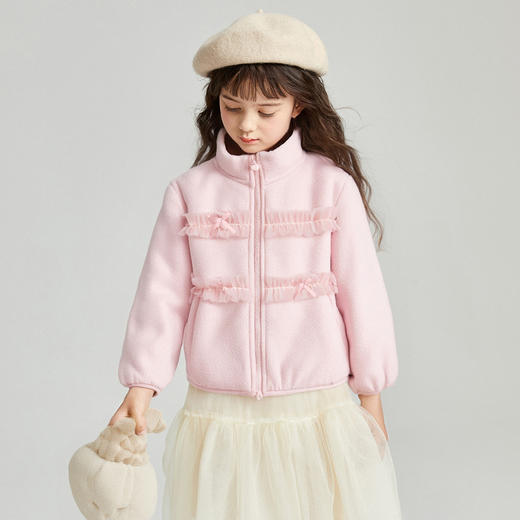 笛莎Deesha 2025冬季新款女童甜美抗静电立领摇粒绒外套 商品图0