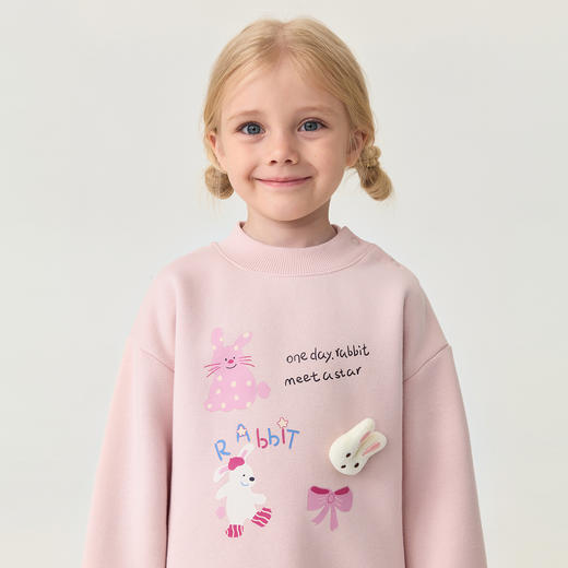 马克珍妮女童立体小兔加绒半高领卫衣2025年秋冬新款551189 商品图2