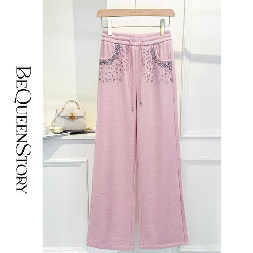 【年终福利，不退不换】  【繁星点缀】设计感手工渐变烫钻高腰显瘦休闲加绒直筒裤秋冬 商品图2