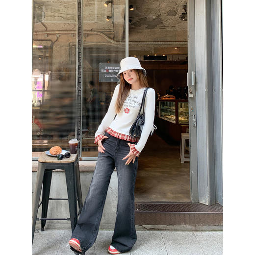 【189元任选2件】现货！黑灰色牛仔微喇裤 商品图3