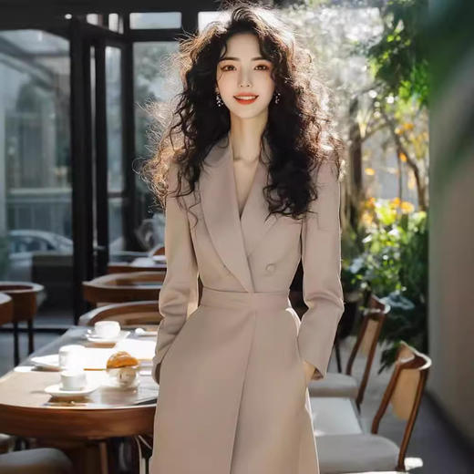 丁摩 卡其色西装连衣裙女秋季新款韩系高级感气质衬衫裙5ZF-9934 商品图1