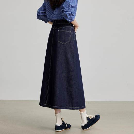 【09/03新品】熙世界天丝棉牛仔半身裙女2025秋季新款复古休闲a字裙伞状长裙子 商品图3