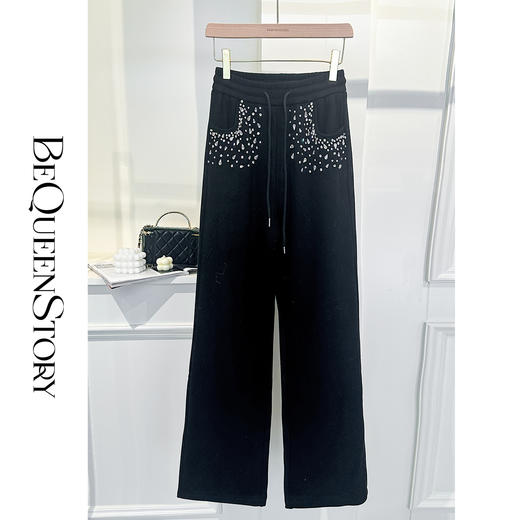 【年终福利，不退不换】  【繁星点缀】设计感手工渐变烫钻高腰显瘦休闲加绒直筒裤秋冬 商品图3