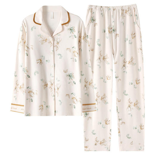 睡衣女士秋季纯棉长袖长裤开衫套装简约休闲女款宽松户外家居服   JL-LG1193 商品图4