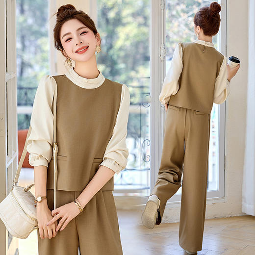 HR MEIQIN5525阔腿套装裤时尚洋气假两件拼接小衫裤子 商品图0