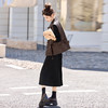 HR YF2620韩系气质PU皮马甲套装裙系带收腰显瘦百褶裙两件套 商品缩略图2