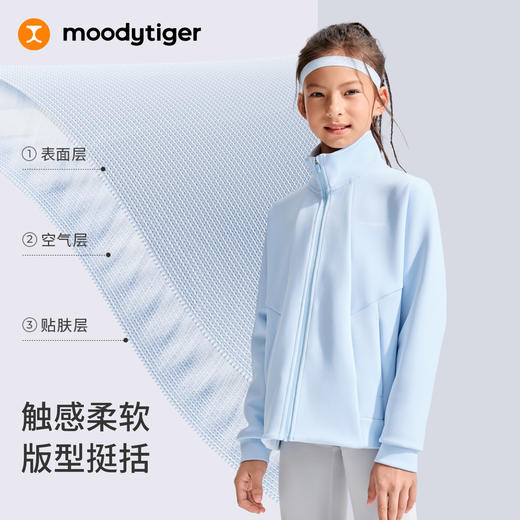 moodytiger儿童女新款休闲风长袖立领针织空气层外套53210405 商品图2