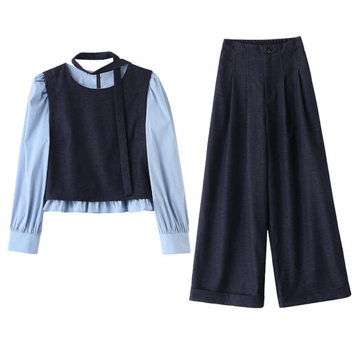 HR MEIQIN5556小香风轻熟御姐时尚套装裤气质穿搭阔腿裤两件套 商品图4