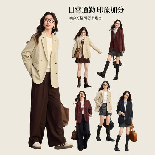 【09/03新品】熙世界职场风率性休闲西装外套女2025秋季新款高级感气质西服上衣 商品图1