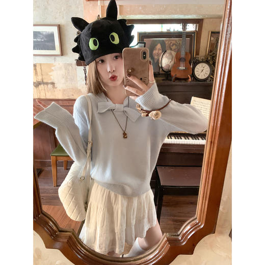 <曾小咸推荐>韩系甜美风蝴蝶结针织长袖上衣 商品图0