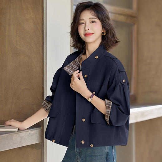 休闲初秋风衣外套，翻领抽绳小个子短款夹克上衣潮HR-WJ5861 商品图1