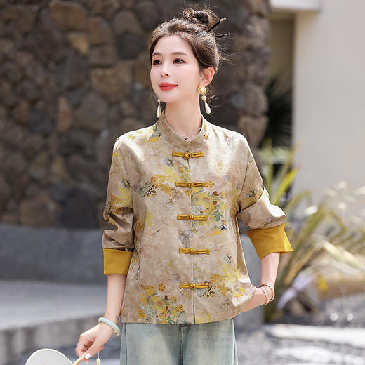 丁摩 新中式gu风唐装外套女春秋复古提花盘扣立领改良旗袍上衣5ZF-86119 商品图3