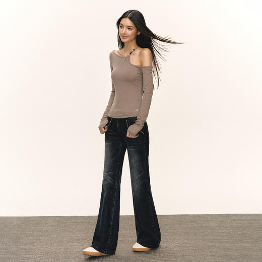 Ariseism 美式复古牛仔裤女秋季新款修身阔腿长裤子 商品图3