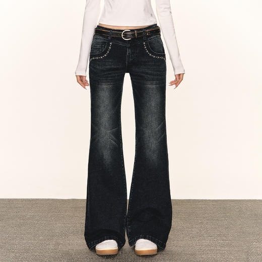 Ariseism 美式复古牛仔裤女秋季新款修身阔腿长裤子 商品图0