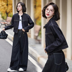 丁摩 加绒牛仔短外套女秋冬季小个子加厚宽松夹克时尚上衣5ZF-99401