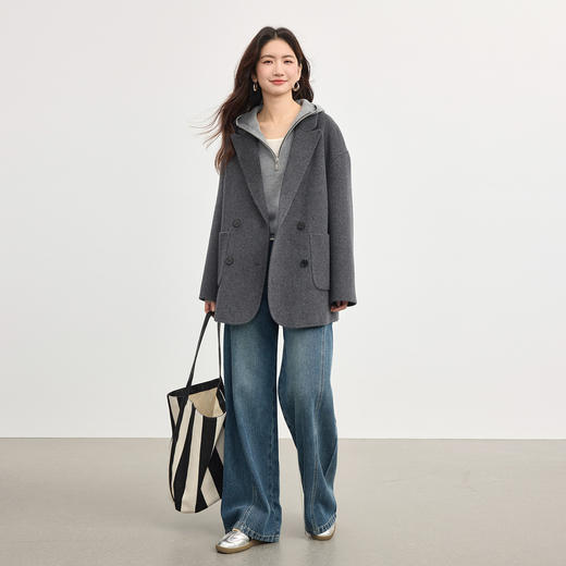 【09/03新品】熙世界半拉链连帽针织衫女2025年秋季新款羊毛假两件套头毛衫上衣 商品图4