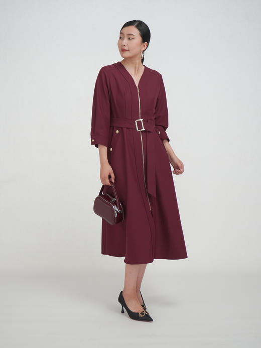 SZ3S56_魏紫色_连衣裙_秋季_V领金属拉链门襟腰带收腰七分袖_高级女装_BERNIEELEN 伯妮斯茵 商品图12