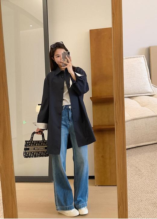 画报风衣高支棉撞色条纹拼接经典A字风衣宽松中长款外套 商品图4