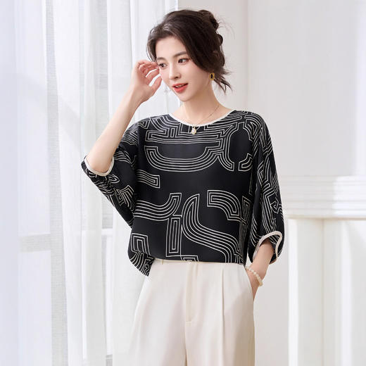 丁摩 轻奢大牌真丝上衣女春夏季圆领设计感气质减龄衬5ZF-3666 商品图3