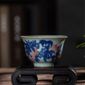 问鼎鼎青青花玄真杯(红五寿桃)