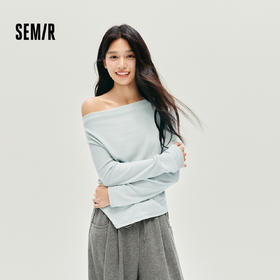 森马长袖T恤女短款不规则设计感修身显瘦2025新款秋荡领薄款上衣