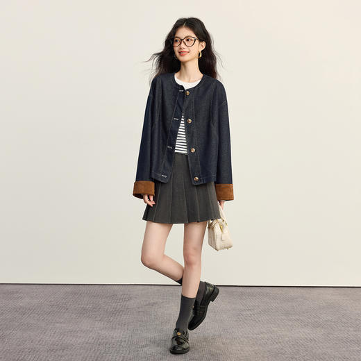 【年货节】熙世界巴恩风撞色长袖牛仔外套女2025秋装新款超好看复古夹克上衣 商品图3