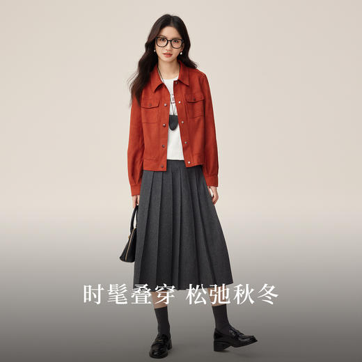 【09/03新品】熙世界仿生麂皮绒短外套女高级感2025秋装法式工装夹克小个子上衣 商品图2