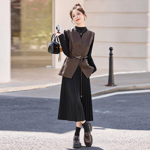 HR YF2618韩系气质百褶裙套装优雅大气连衣裙 商品图2
