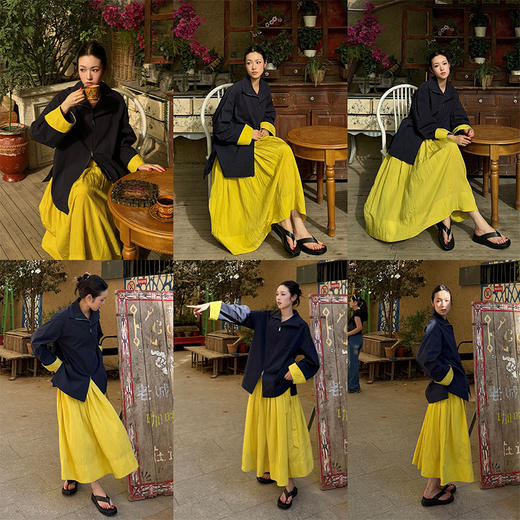 HIDEMI 【董生活同款】极简大伞状微褶皱艺术面料优雅时髦大花苞立裁褶皱半身长裙半身裙 商品图3