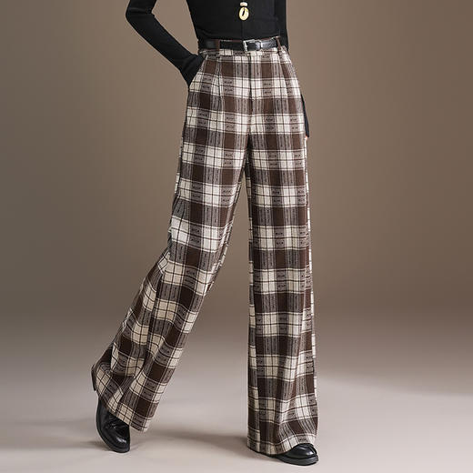 QYM 9515-Y格纹阔腿裤直筒裤宽松休闲裤 商品图1