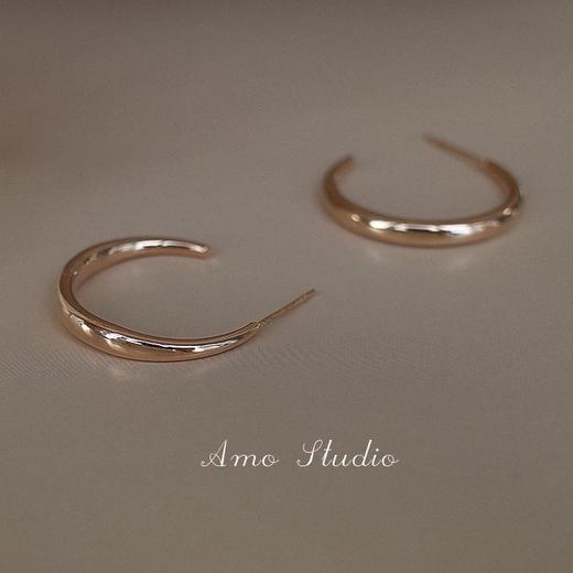 丁摩 s925银C形耳环女韩国气质高级感光面耳圈新款潮5ZF-911 商品图2