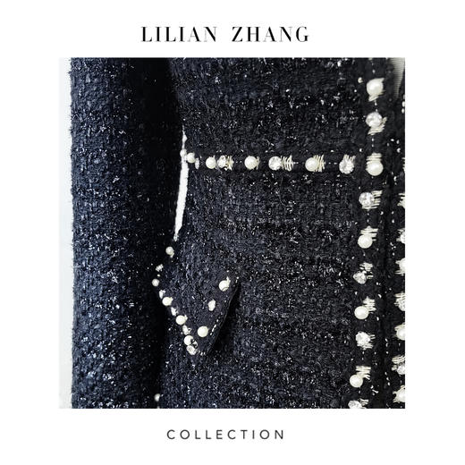 黑色珠钻镶边粗花呢修身轻奢重工小香风外套2005021时尚名媛风 商品图3