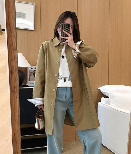 画报风衣高支棉撞色条纹拼接经典A字风衣宽松中长款外套 商品图10