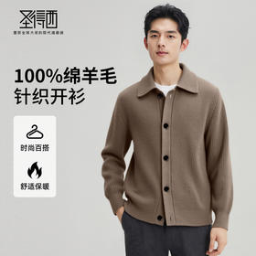 【100%绵羊毛】圣得西男粗织复古羊毛开衫2025秋新款简约百搭毛衣