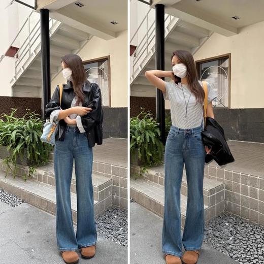 王炸裤型~复古高腰微喇牛仔裤女2025新款秋弹力修身阔腿长裤！ 商品图2