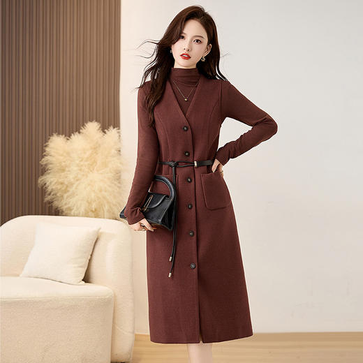 HR MEIQIN1861时尚套装裙气质毛呢背心连衣裙两件套 商品图2