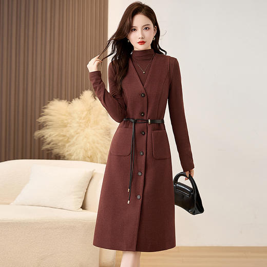 HR MEIQIN1861时尚套装裙气质毛呢背心连衣裙两件套 商品图4