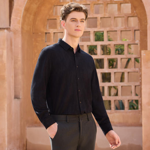 半身缘男装 春季含绵羊毛长袖衬衫261312M01010005 商品图2