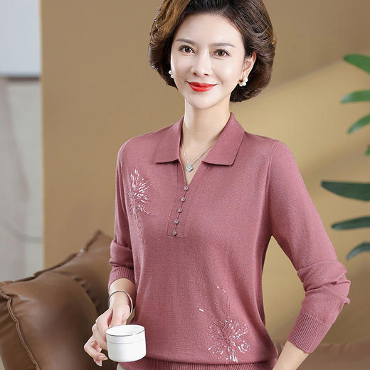 W503-362-108-168秋装2025新款毛衣洋气翻领小衫中老年人女春秋长袖针织打底衫 商品图2
